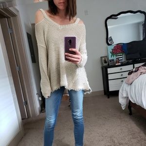 Cream Sweater with Cut Outs
